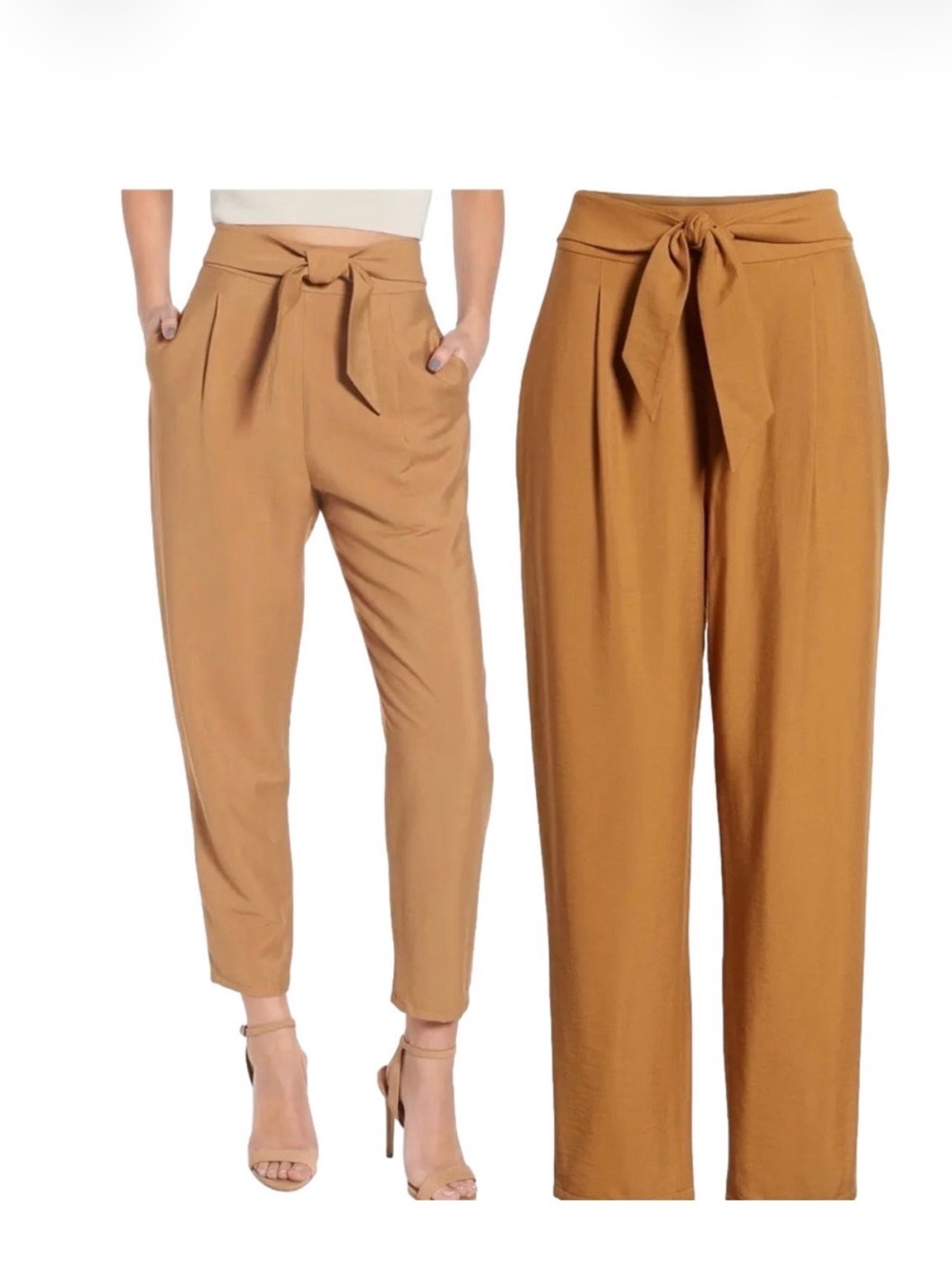 Leith Camel High Waist Pants With Tie